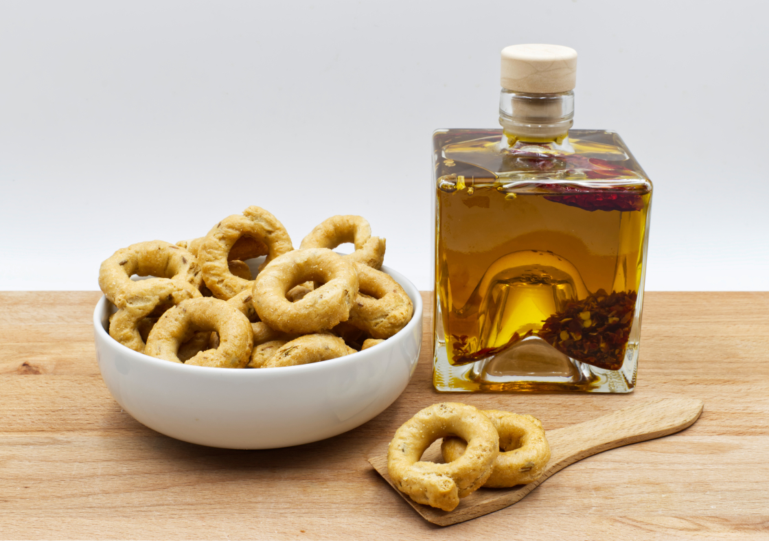 Apulian Taralli with extra-virgin oil, Italy